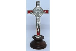 GTBITALY 10.006.11 Croce di San Benedetto smato Rosso Argento smaltato a Mano su Base Legno