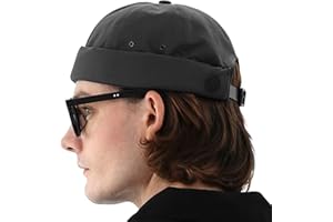 UNDERCONTROL Cappello da Pescatore Vintage Senza Visiera da Marinaio con Polsini arrotolati, Senza Visiera, con Teschio Miki, Cinturino in Pelle, per Uomo e Donna - Made in Korea