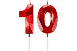 YIRAN Red 10th Birthday Candles for Cake, Number 10 Candle for 10th Birthday Decorations, 3D Design Cake Topper Decor for Boy Girl Women Men Birthday Theme Party Weddings Anniversary Celebration Supplies