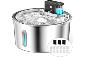 PawPoll Fontanella per Gatti senza Fili 3,2L con Sensore di Movimento, 4200mAh Fontana per Gatti, Ultra Silenziosa 304 Acciaio Inossidabile Fontanella Gatto Ricaricabile, Include 6 Filtro + 3 Spugne