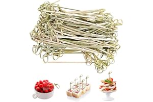 LIFREER Bastoncini da cocktail, 300 pezzi di bastoncini da cocktail a forma di nodo a forma di fiore, in bambù, per stuzzicadenti e kebab, cocktail, barbecue,vassoio decorativo, 11,9 cm, 12 cm