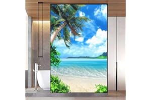 LUMANDUO Privacy Window Film Beach Scenery Stained Glass Static Cling Window Treatments Window Coverings Glass Sticker Decorative Film for Siding Glass Door Home Decor 19.7"x47.2"(50x120cm)