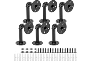 ZOUXO Cherbowing Mensola industriale, 150 x 100 mm, per tubi vintage, da parete, per carichi pesanti, colore nero, angolo in metallo con viti (6 pezzi)