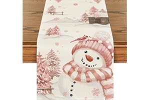 Artoid Mode Rosa Schneemann Weihnachten Tischläufer, Saisonnal Winter Küche Tisch Dekoration Drinnen Urlaub Party Dekor 40x140 cm
