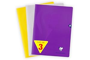 Clairefontaine 293312AMZ Lot de 3 Cahiers Agrafés Mimesys - 24x32 cm - 48 Pages Petits Carreaux - Papier Blanc 90 g - Couvertures Polypro Couleurs Assorties (Incolore, Jaune et Violet)