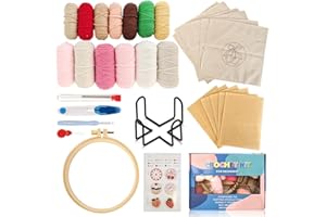 LOMUG 6-Teiliges Punch-Needle-Untersetzer-Set – Einfaches DIY-Stickset Für Anfänger, Kinder & Erwachsene Mit Motiven, Garn, Stickrahmen, Anleitung & Halter