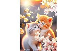 QENSPE 5D Peinture Diamant Adulte, Chaton Diamond Painting Complet Chats Diamant Kit Enfants, DIY Diamant Strass Point de Croix Cristal Painting pour Murale Décoration 30x40cm Fleurs