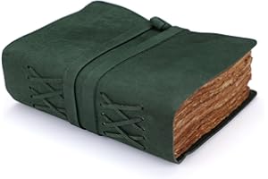 Fausta Leather Bound Journal for Writing, 240 Pages (7 x 5 In) | Vintage Deckle Edge Cotton Paper Travel Journal (150 GSM) | Hunter Green Sketchbook for DrawIng, Ideal for Men & Women