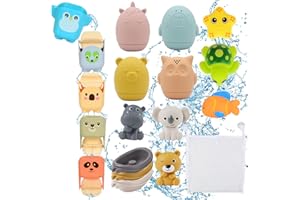 BITOYO Conjunto Juguetes para Baño, 19 Piezas Juguetes Bañera para Bebe Baby Bath Toys Squeeze Toys Juguete Apilable Juego de Ducha Juegos de Agua Juguetes Piscina Juguetes Playa para niños de 1 2 3 4 años