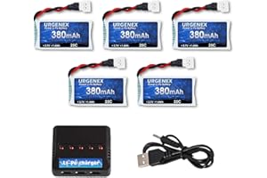 URGENEX LiPo Battery 5 Pieces 3.7 V 380 mAh 25C LiPo Battery with Molex Plug Charger for Controller of Drone Holy Stone HS170G HS170 HS170C HS230 GBlife Bounce Car TOZO Q2020 X4 H107C H107L H107D