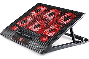 SK GAMES skgames Podkładka pod laptopa do laptopa o przekątnej ekranu 10-17 cali, 6 wentylatorów LED, sterowanie wentylatorem LCD, 7-stopniowa regulacja wysokości, czerwony
