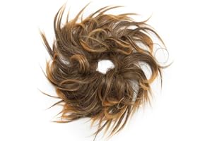 SEGO Chignon Elastico Capelli Finti Ricci Extensions Hair Bun Updo Fai da Te 85g (crocchia messy, Castano balayge Biondo Rossiccio)