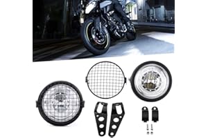 lyrlody Motorcycle Headlight,LED Headlight Gril,6.5" Matt Black Mesh Grill Metal Project Motorcycle Motorbike Headlight Retro Vintage Look