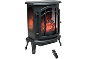 FLAME&SHADE Electric Fire Wood Stove with Remote Control, 61cm Portable Freestanding Fireplace Space Heater for Indoor use