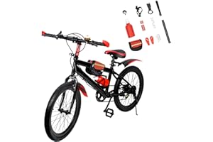 ROGONPDK Vélo VTT 20 pouces, 7 vitesses pour garçons et filles avec gourde, sac de rangement, cloche de boussole, vélo en acier au carbone, capacité de charge : 85 kg