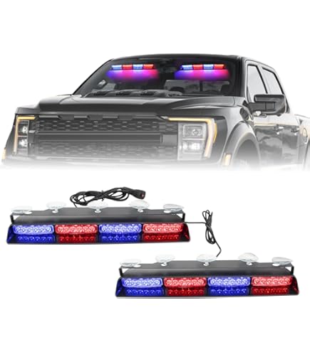 Xprite Windshield Dash Strobe Light Bar Aluminum W/Suction Cups, Deck Visor Hazard Warning Police Federal Signal Flashing Lights For Emergency POV