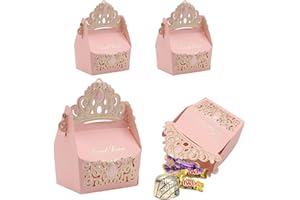 CCUCKY Confezione Regalo bomboniera 25 Pezzi, scatole di Carta a Forma di Corona, per la Decorazione di bomboniere per Battesimo di Nozze (Rosa)