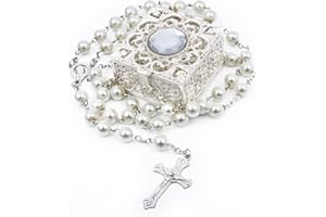 FLAFARY Rosary Beads, Rosary Beads Catholic for Men and Women Pack in Holy Cup Metal Gift Box, First Communion Rosary for Girls and boys, Rosary Necklace as Gifts for Mother, Grandmother, Elders.