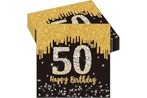 POPOYU 20Pcs 50th Birthday Serviettes Napkins,50th Napkins Black Gold,50th Birthday Napkins Black and Gold,50th Birthday Party Tableware Decorations for Men Women Birthday Gifts Party Supplies Table Decor