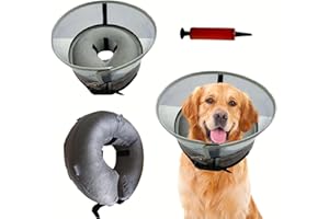 JEHANOIRY Dog Cone Collar with Detachable Anti-Licking Shield, Soft Inflatable Dog Cone After Surgery, Adjustable Protective Pet Collar for Small Medium Large Dogs (Grey, L (Neck:14-19in))