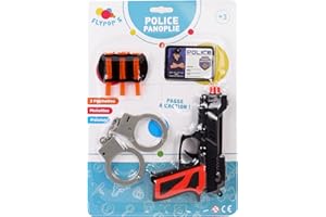 FLYPOP'S - Set di Polizia - Accessori per il Costume - 181307 - Nero - Plastica - Poliziotto - Giocattolo per Bambini - Carnevale - Costume - 21 cm x 31,5 cm - A partire dai 3 anni.