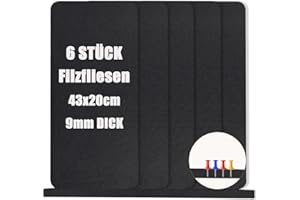 ORIGREEN 6 Stück Filz Pinnwand Korkplatte Bulletin Board Tiles - Filz-Pinnwandfliesen mit selbstklebender Rückseite für Wände, Vision Board für Zuhause, Büro, Schule, Pinnwanddekorationen, 43x20 cm, Schwarz.
