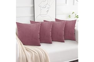 Aspire Homeware Cushions with Covers Included – (Set of 4) Pink Stripe Velvet Sofa Cushion Covers 45x45cm Soft & Comfortable Cushion Inserts – Large Filled Decorative Cushion for Bedroom