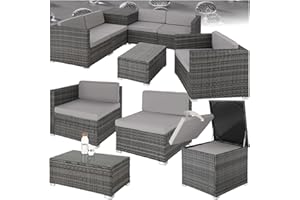 ‎TECTAKE tectake Polyrattan Sitzgruppe mit Aufbewahrungsbox für Polster, Tisch mit Glasplatte, frei zu gruppierendes Gartenmöbel Set, Rattan Lounge für den Garten – Balkonmöbel, Balkonmöbel Kleiner Balkon