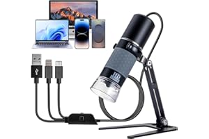 CAINDA Microscopio USB compatible con iPhone, Android, tableta y Windows Mac PC, cámara de microscopio digital HD 1080P con cable para adultos y niños