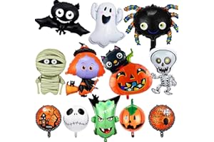 SENIDEA 12 Pcs Oversized Halloween Balloons Halloween Foil Balloons Halloween Party Decorations for Kids Spider Bat Ghost Witch Pumpkin Helium Balloon