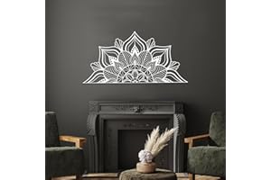 ESTART Large Metal Mandala Wall Decor, Unique Lotus Flower Wall Art for Home Room Bedroom Office Indoor Outdoor Decoration (White)