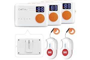 CallToU Caregiver Pager, kabelloser Rufknopf, Vibrationsrufklingel, Schwesternrufsystem, 1000 FT, 2 Batterieempfänger, 3 Rufknopf mit Digitalanzeige, Erinnerung bei niedrigem Akkustand