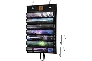 Kabinka Playmat Holder, Playmat Tube Storage Bag for MTG with 2 Hooks, Fits 6+1 Card Game Playmats with Transparent Plastic Slots, Portable Organizer Rack for TCG/RPG Mat (6 Tubes, Black)