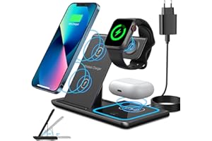CAVN 3 in 1 Kabelloses Ladegerät, Wireless Charger Kompatibel mit iPhone 15 14 13 12 11 Pro Max/XS/X/8+, iWatch Ultra 9 8 7 6 SE 5 4 3 2, AirPods Pro/2/3, Galaxy S22 S21/S20/S10+,Induktive Ladestation