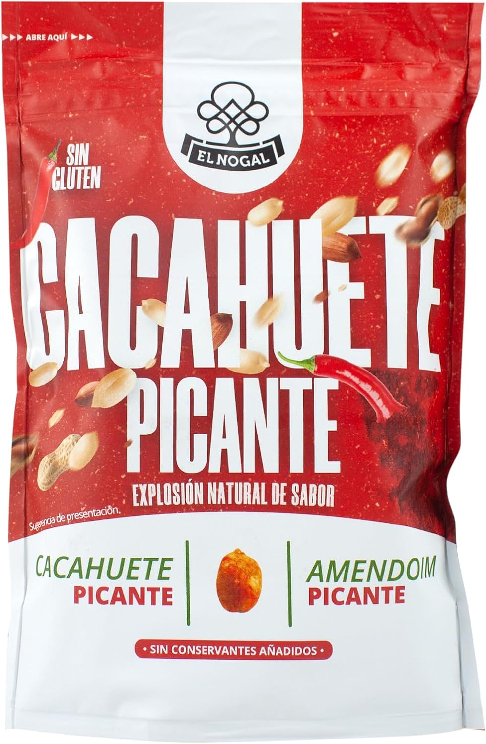 EL NOGAL Frutos Secos Cacahuete Repelado Picante (Con Pimenton y Cayena) Doypack, 125 g (Paquete de 1)