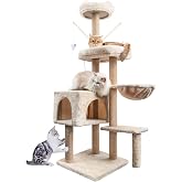 HOMIDEC Scratching Tree for Cats, 145 cm Stable Climbing Tower | Multi-Level Activities for Cats with 7 Sisal Posts, 5 Platfo