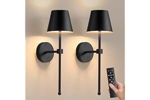 NEWSEE Battery Operated Wireless Wall Sconces Set of 2, 5200mAh Rechargeable LED Small Wall Lights,Dimmable Cordless Lamp for Wall Painting,Living Room,Bedroom, Hallway,Gifts,Night Light(Black)
