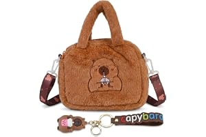 Capybara Kawaii plysch flickväska, brun handväska för barn med hänge, söt kapibara crossbody-väska, liten flicka present, 18 x 18 cm
