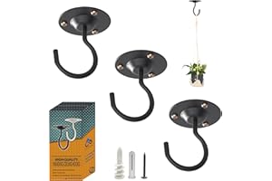 NACETURE Ceiling Hooks for Hanging Plants 3 Pack - Plant Hanger Indoor Hanging Hooks Metal Plant Bracket Iron Lanterns Hangers for Wind Chimes, Planters - Pack of 3 (Black 3 Pack)