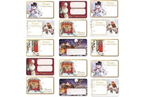 G4Gadget's 80 Adorable Christmas Labels - 2.3x1.33 Inches, Gold-Foil Xmas Stickers, Adhesive Tags, Cute Stickers