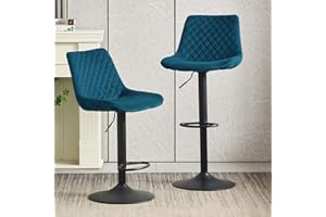 JaHECOME Velvet Teal Bar Stools Set of 2- Modern Swivel Height Adjustable Barstools with Black Metal, Armless Large Padded Cushion Breakfast Counter Chairs for Kitchen Island, Pub, Restaurant, Café