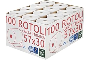 5 STELLE Confezione 100 Rotoli Termici mm 57x30 mt Omologati per Registratore di Cassa Carta Termica 1^ Qualità