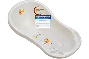 KiNDERWELT Navicella 84 cm – Vasca da bagno con motivo Winnie Pooh – senza BPA – Vasca da bagno per neonati e neonati – Bianco perla