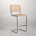 WSG Cesca Inspired Bar Stool Brown Cane Seat & Back Cantilever Chrome Frame Kitchen Counter Stool 64cm