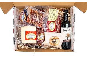 MONTE LUEÑO MONTELUEÑO | Cesta Gourmet con Vino - Surtido de embutidos naturales con Salchichón, Chorizo, Lomo, Queso, Vino Tinto, Picos. Ideal para picoteo, regalo, cesta navidad
