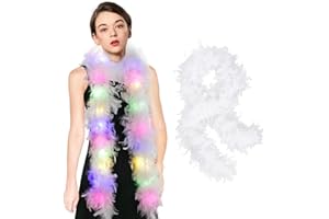 TaimeiMao Boa Piume Bianco,Carnevale Boa Piume Donna 2m con 20 LED,Boa Bianco Deluxe, per Carneval,Halloween,Cosplay,Natale,Decorazione di Federboa Christmas Tree