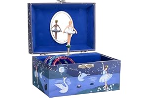 Jewelkeeper - Girls Jewellery Storage Music Box with Storage Drawer, Navy Blue Glitter Ballerina - Swan Lake Melody