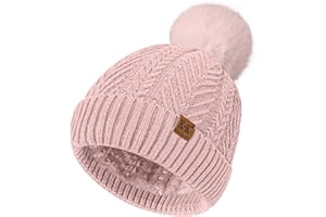 ECOMBOS Bobble Hat Women - Winter Hats for Women Warm Beanie Hat Knitted Wooly Hats Thermal Fleece Line with Pom Pom for Ladies Outdoor Ski