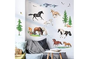 ‎DECALMILE decalmile Wandtattoo Pferde Wandaufkleber Tiere Wildpferde Wandsticker Kinderzimmer Mädchen Jungen Wohnzimmer Wanddeko