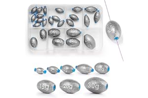 VEPEPE 25 Pièces Noyau en Plastique Poids de Pêche Kit de 8 Tailles, Pêche Drop Shot 0.07/0.11/0.18/0.25/0.35/0.53/0.71/1.06 oz, Mer Pêche Poids Sinker pour Rivière, Eau Salée, Eau Douce